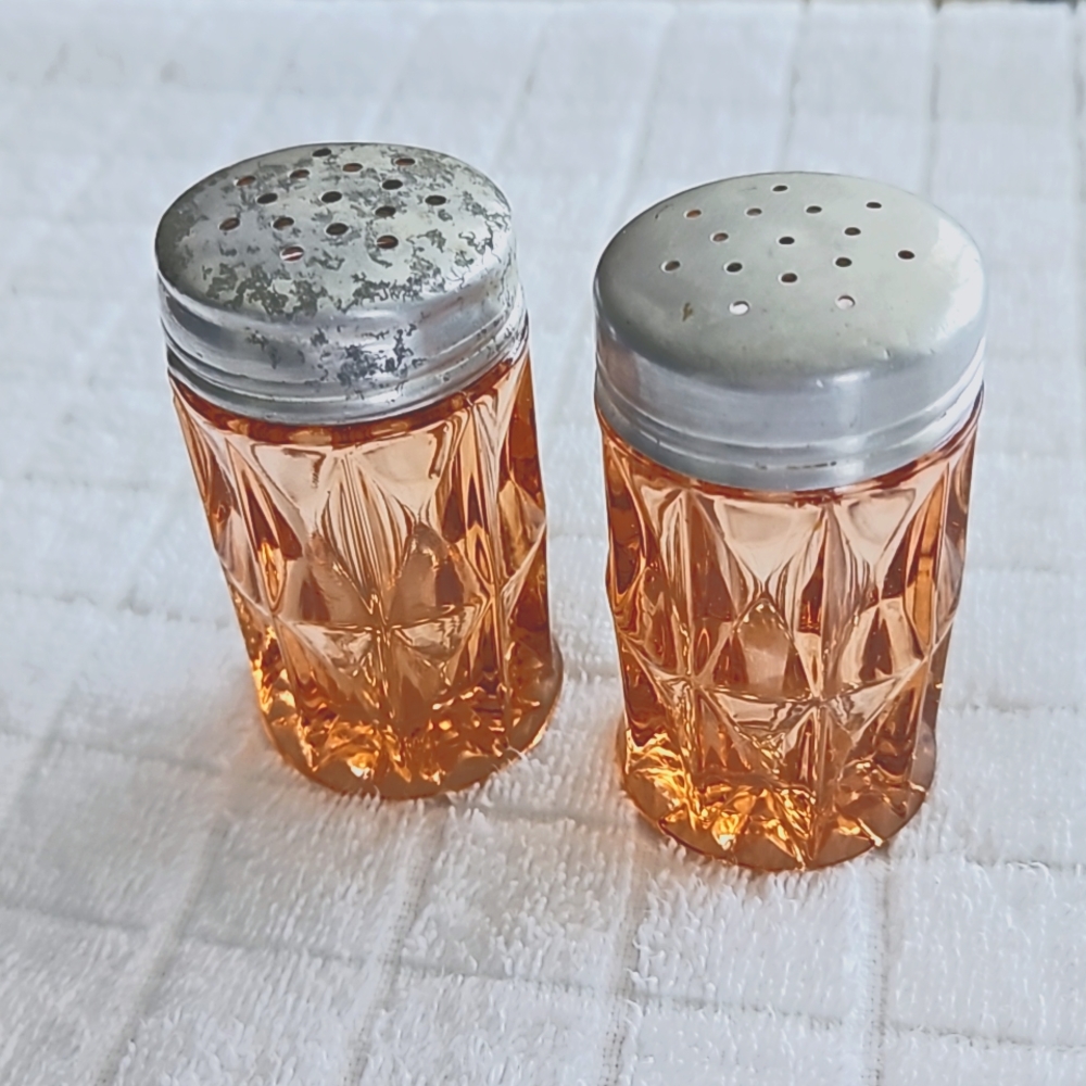 Pink Depression Glass Salt and Pepper Shakers in Windsor Pattern